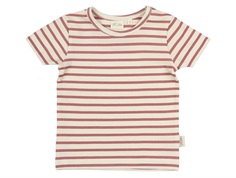 Råhvid og mørk rosa stribet t-shirt med korte ærmer fra Petit Piao PP1722 withered rose